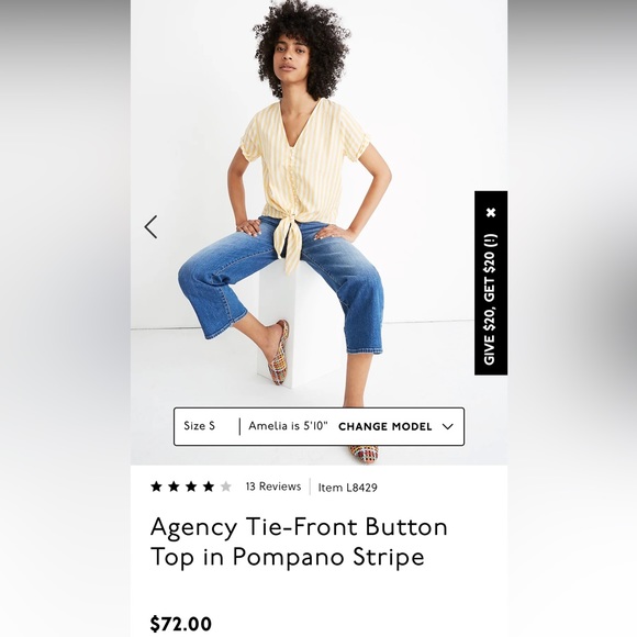 NWT Madewell Agency Tie-front button top in Pompano Stripe - Picture 6 of 6